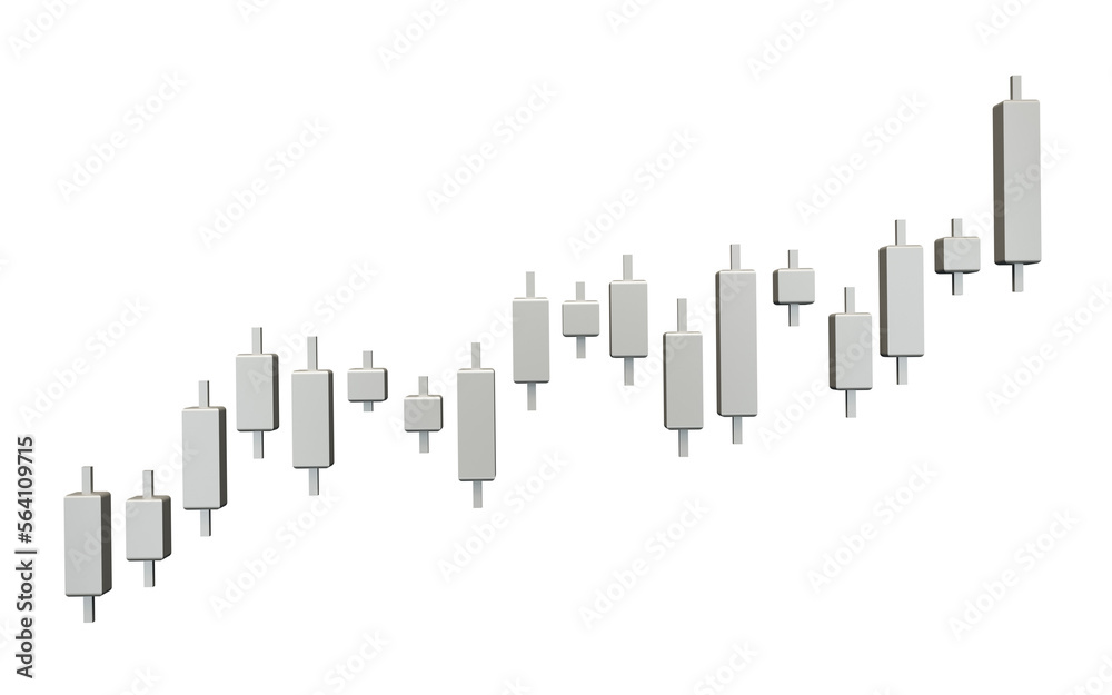 3D Gold Candle stick Chart isolated on white background, financial and stock markets, Minimal concept trading crypto currency, investment trading, exchange, forex, financial, index, Bullish.