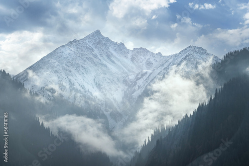 Snow Mountain from Almaty region in Kazakhstan. Central asian picturesque landscape.