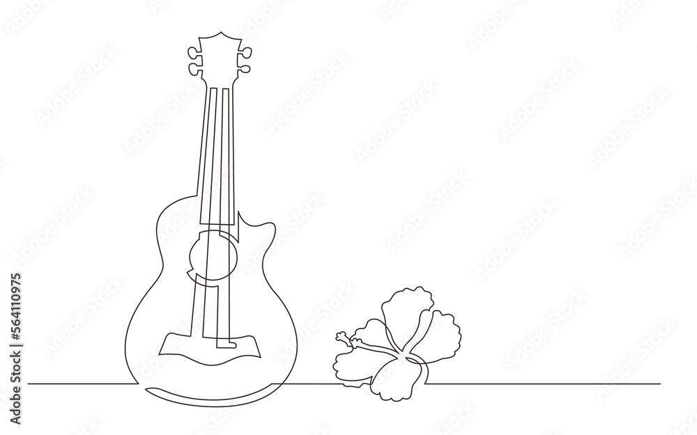 continuous line drawing vector illustration with FULLY EDITABLE STROKE of soprano ukulele with flower continuous line drawing vector illustration with FULLY EDITABLE STROKE of soprano ukulele with flower