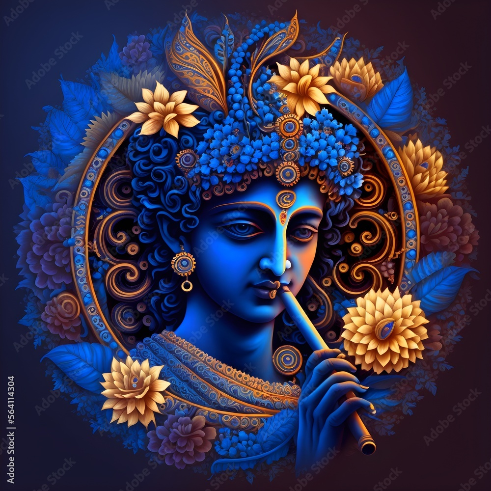 Lord Krishna avatar. Hindu God Krishna Painting (symbol of Devine ...