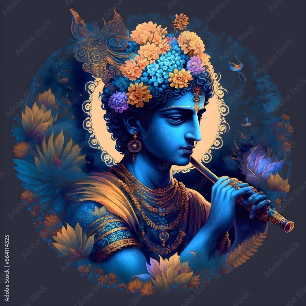 Lord Krishna avatar. Hindu God Krishna Painting (symbol of Devine ...