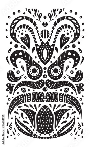 Floral pattern in scandinavian style. Decoration clipart in linocut design. Black and white modern nordic illustration