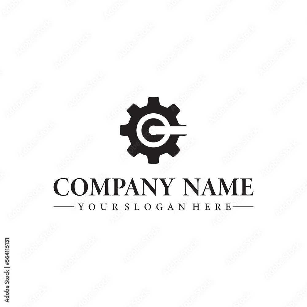 Letter c combination gear logo design