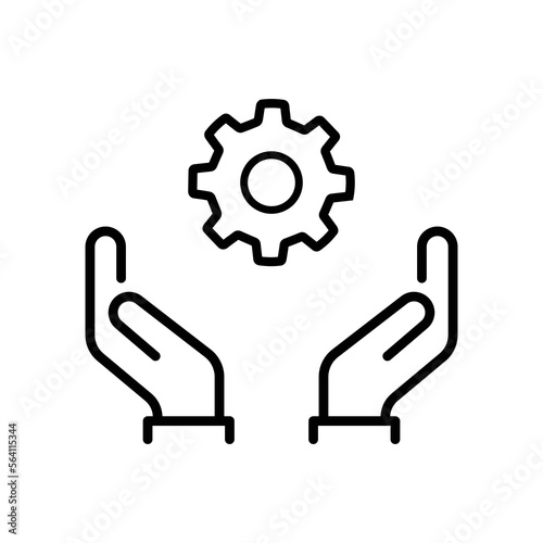 Skill ability icon. Skilled employee. Gear and hand symbol of talents abilities. Leadership capability, competency outline style. Editable stroke Vector illustration design on white background. EPS 10