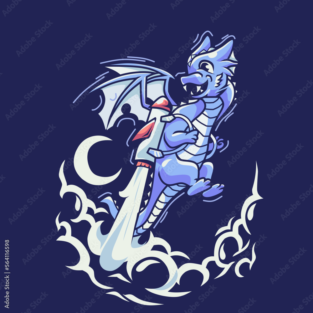 Fototapeta premium Illustration vector graphic of Dragon with Jetpack