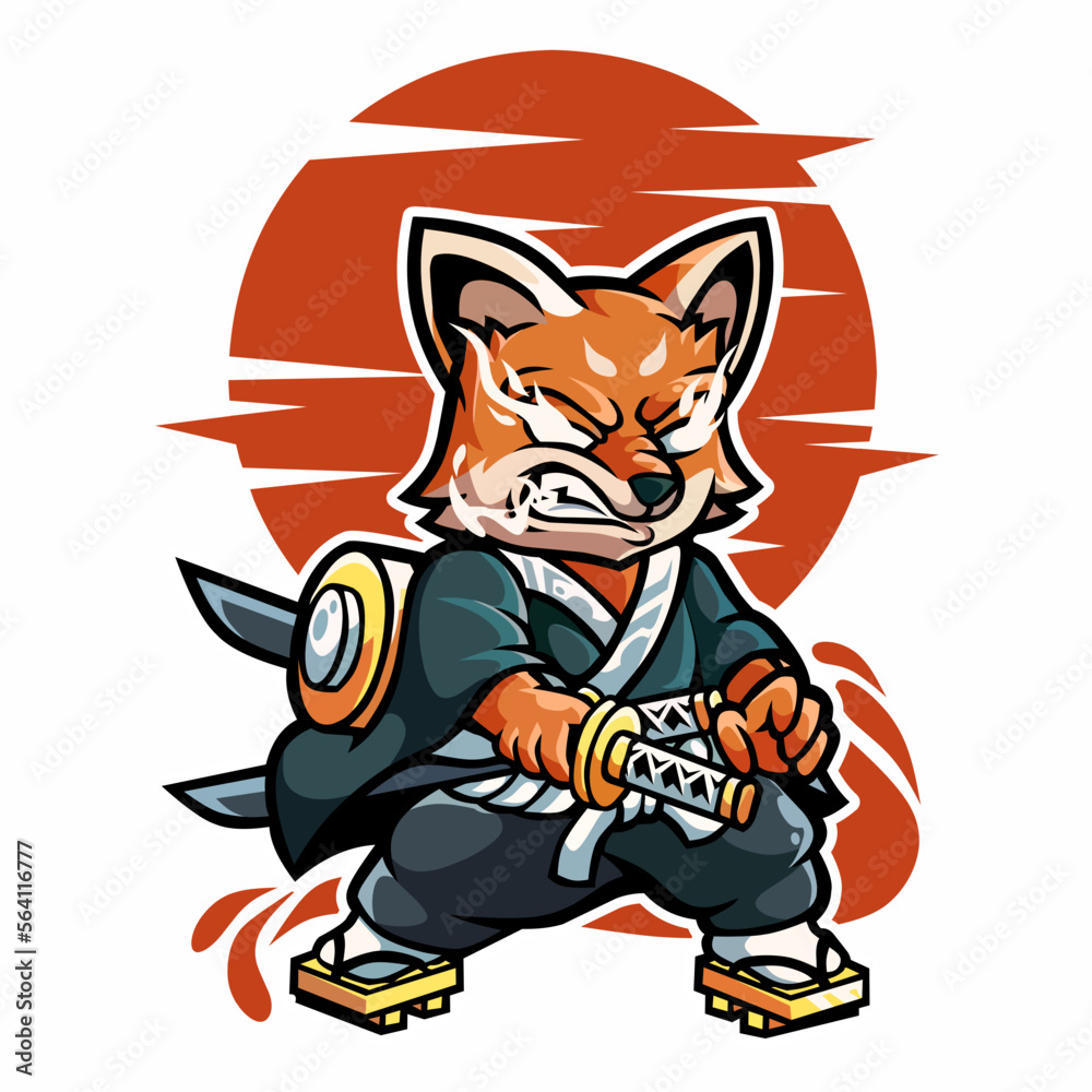 Illustration character foxwith katana sword Illustration character foxwith katana sword