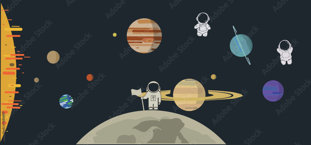 spaceship and moon with astronaut