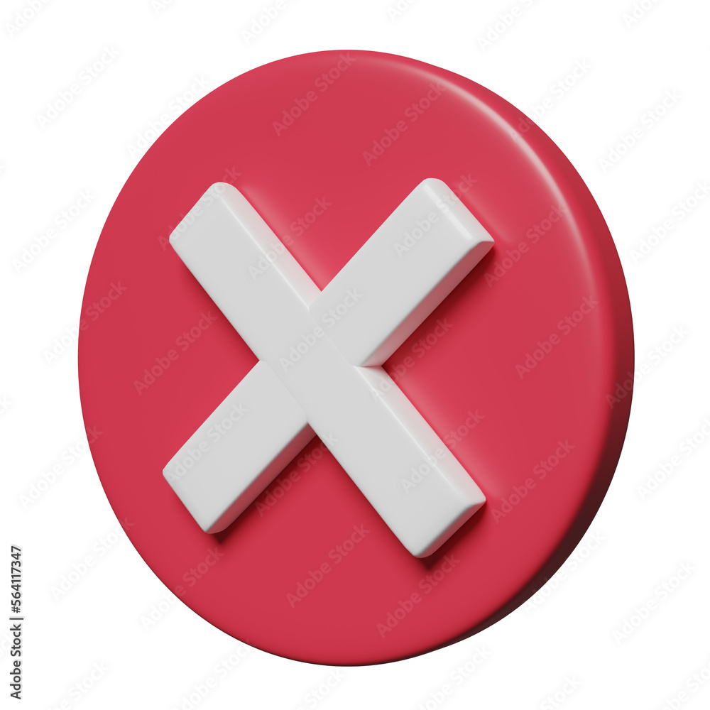 Obraz premium 3d cross check mark icon isolated. tick marks symbols concept, 3d render illustration