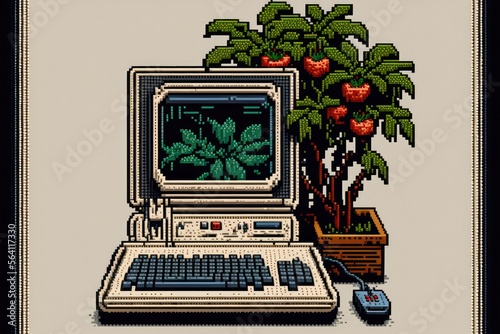 Cross-Stitch Computer, AI Generated Image of a Needlepoint 1980s computer photo