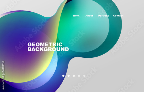 Landing page abstract liquid background. Flowing shapes, round design and circle. Web page for website or mobile app wallpaper