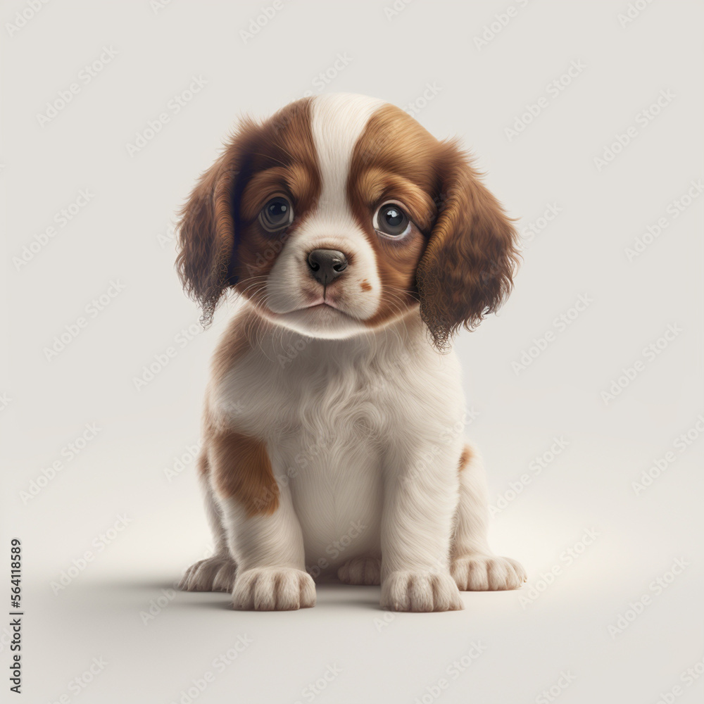 cavalier king charles spaniel puppy, cute dog, realistic illustration