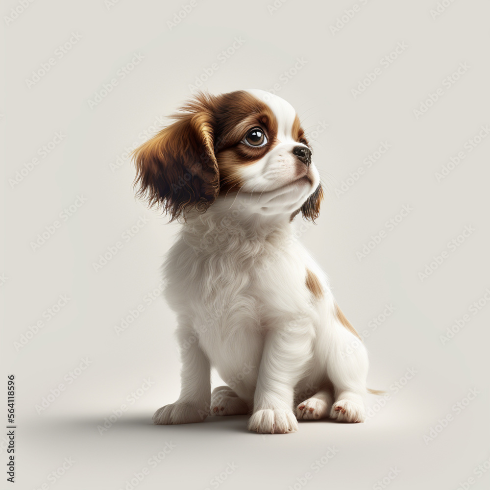 puppy cute cavalier king charles spaniel illustration, art digital