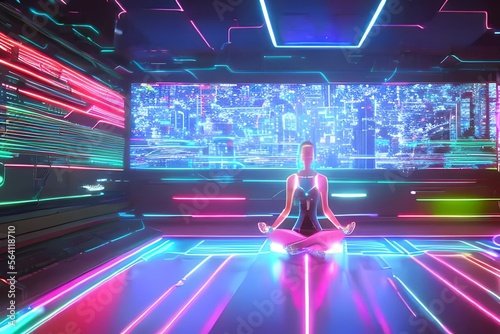 Computer Android Future Woman Meditating Yoga AI Generative Art