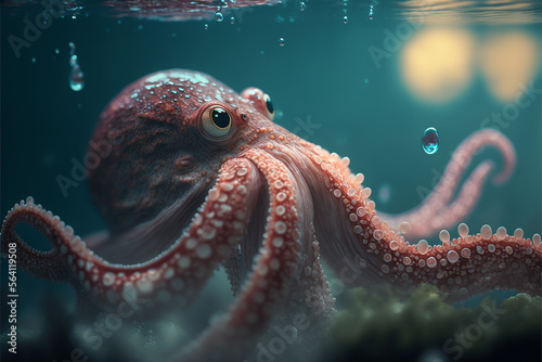macro photography octopus in the water. Generative AI © Putrasatria