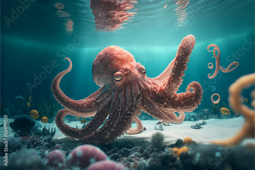 macro photography octopus in the water. Generative AI