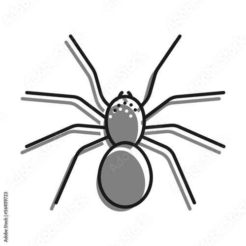 Linear filled with gray color icon. Eight Legged Poisonous Spider. Dangerous Insect Pests. Simple black and white vector Isolated On white background