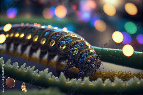 macro photography caterpillar sci-fi. Generative AI