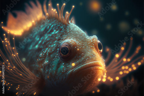 macro photography aglerfish in the deep sea. Generative AI photo