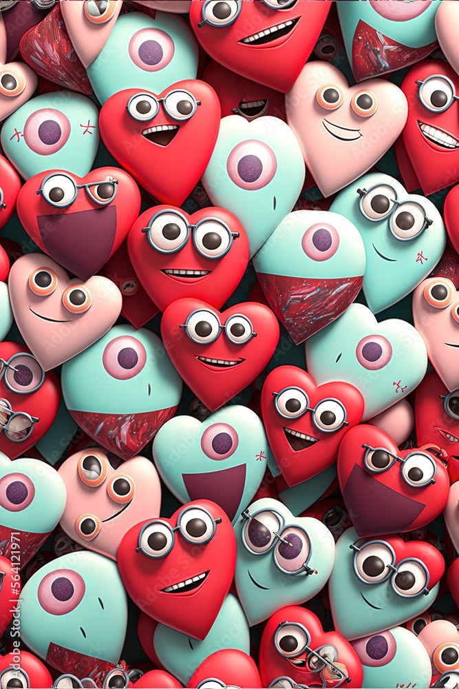 heart-shaped characters, several hearts with eyes and mouth with the theme heart-shaped characters, several hearts with eyes and mouth with the theme