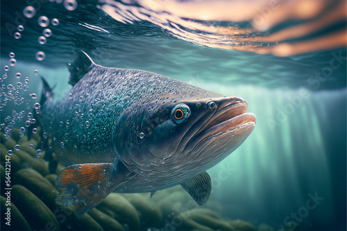 macro photography salmon in the sea. Generative AI