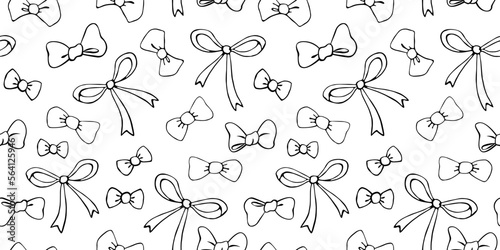 Seamless pattern with different bows, ribbons. Cute fun simple abstract vector background, texture for fabric, wrapping paper, kids design