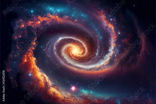 Universe - spiral galaxy with stars in space. Abstract cosmos background. Generative AI 
