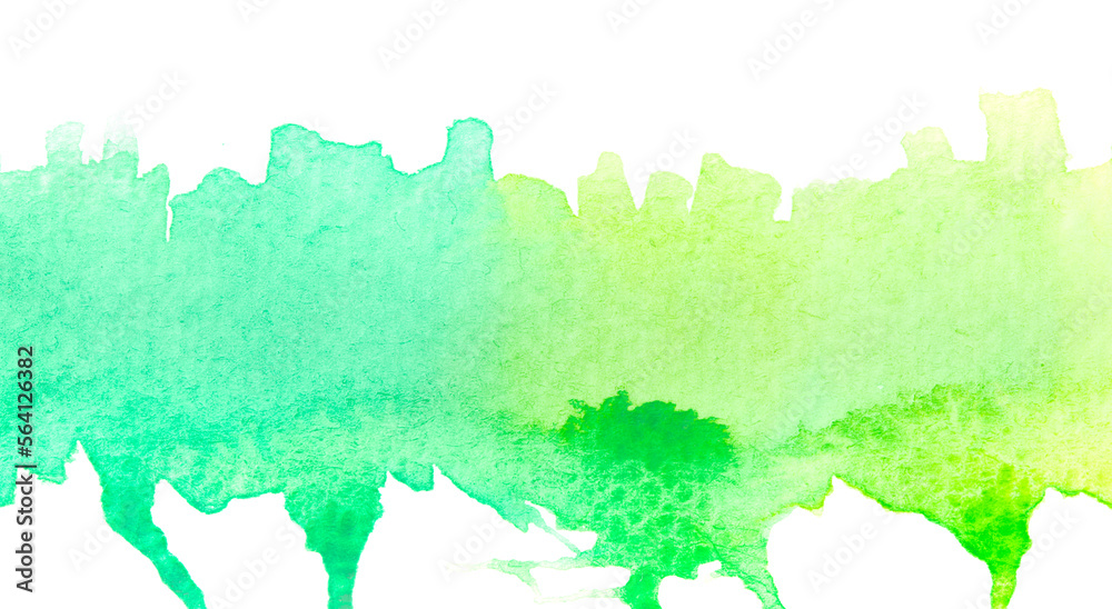 green, yellow watercolor, paint stroke gradient color combination on drawing paper use as background - obrazy, fototapety, plakaty 