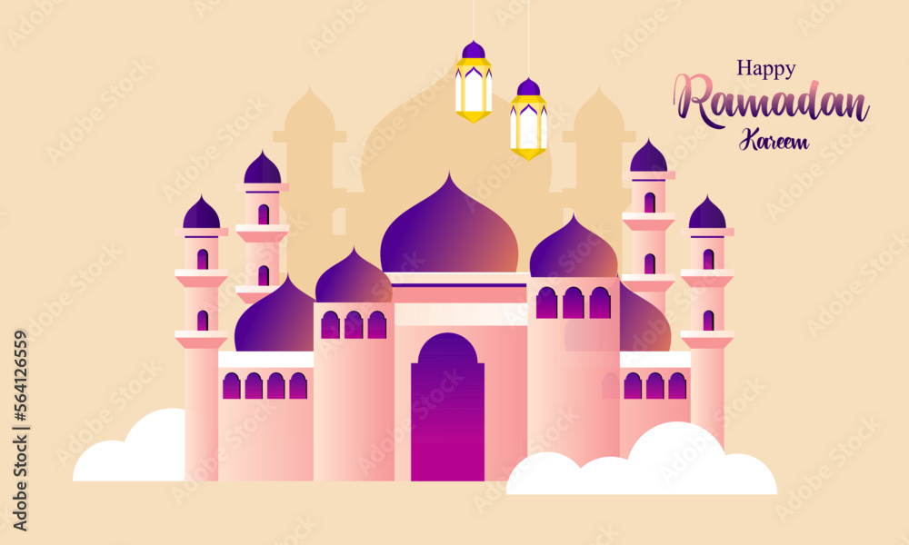 Mosque Ramadan Happy Ramadan Kareem Vector Illustration