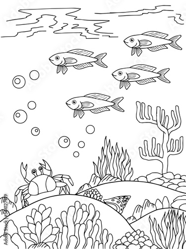 design coloring page animal fish under sea