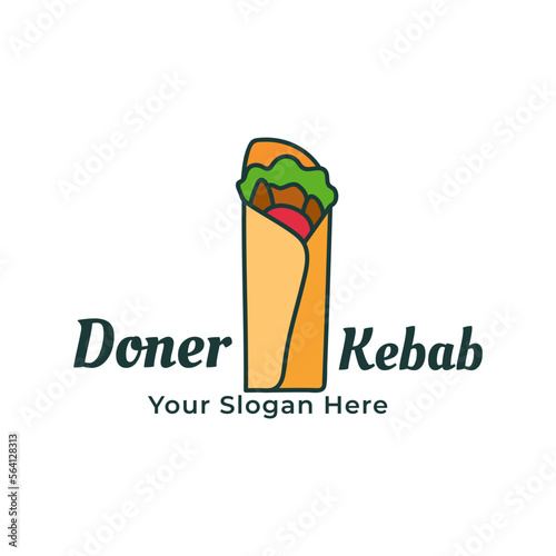 Doner Kebab logo. Kebab isolated on white background. Kebab vintage design element for restaurant menu, logo, Vector illustration