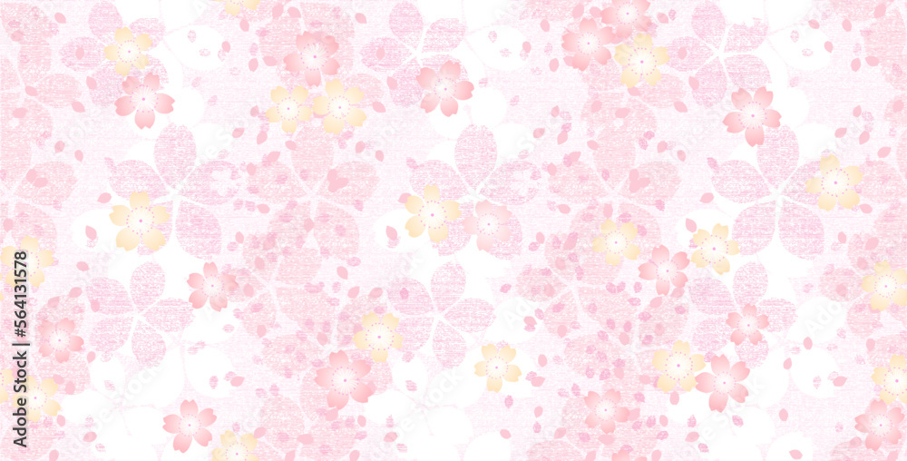 Japanese-style cherry blossom pattern 和風の桜柄イラスト　桜　淡いピンク色の和風デザイン背景　シームレス 