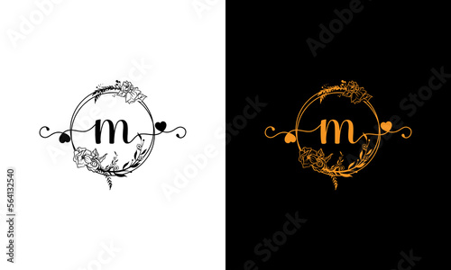  letter m script rose ornament wedding luxury modern logo