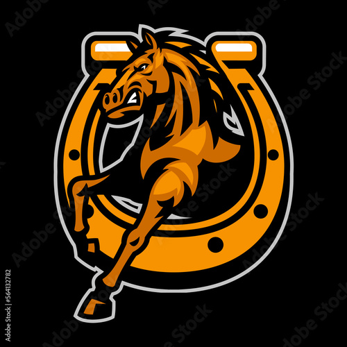Horse Mascot Logo WIth Horse Shoe Background