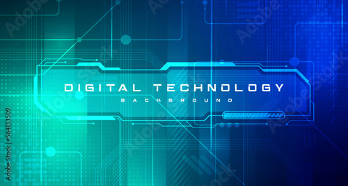 Digital technology banner blue green background concept, cyber technology light effect, abstract tech, innovation future data, internet network, Ai big data, lines dots connection, illustration vector