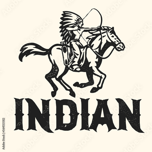 Vintage Old Press Style of Indian Chief Riding the Horse