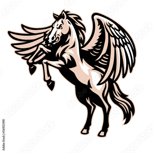 Fototapeta Naklejka Na Ścianę i Meble -  Standing Winged White Horse Mascot logo