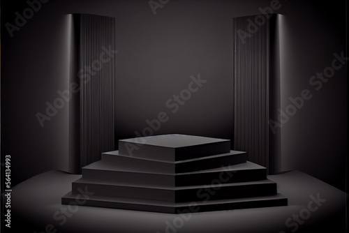 Empty black Podium for advertising and mock-up for your commercial. generative ai