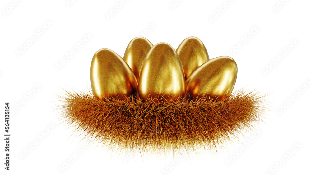 golden easter egg in golden nets 3D rendering