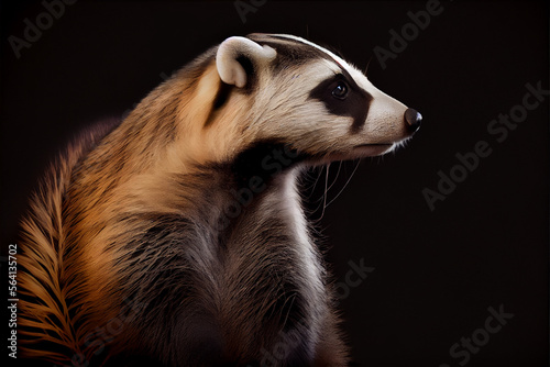 Portrait of a badger on a black background. generative ai