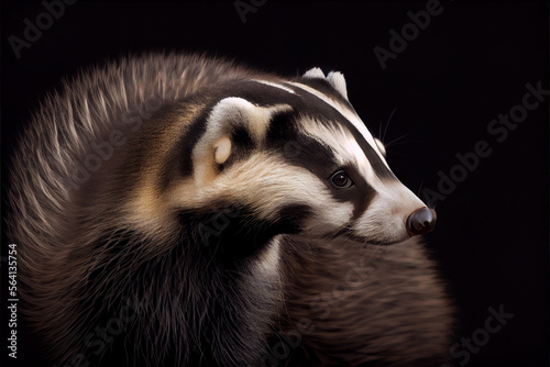 Portrait of a badger on a black background. generative ai © Julian