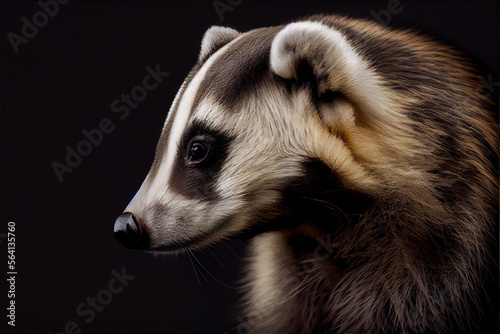 Portrait of a badger on a black background. generative ai