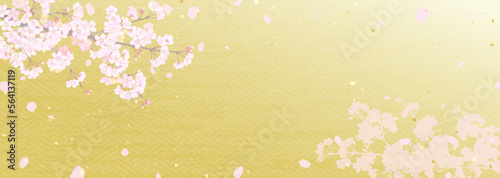 華やかな金色の和風模様と桜の背景イラスト