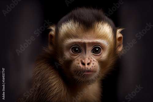 Portrait of  a capuchin monkey on a black background. generative ai © Julian