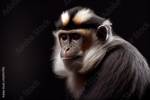 Portrait of a vervet monkey on a black background. generative ai