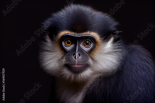 Portrait of  a vervet monkey on a black background. generative ai © Julian