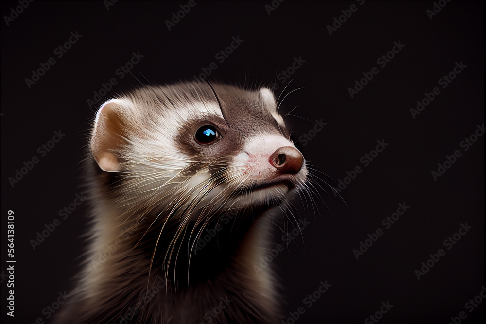 Portrait of a ferret on a black background. generative ai Portrait of a ferret on a black background. generative ai