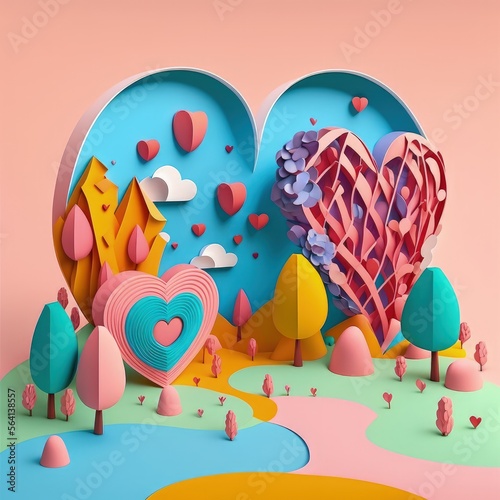pappel scene with different colors, hearts and referring to the day of love and friendship, valentine's day. © rodrigo