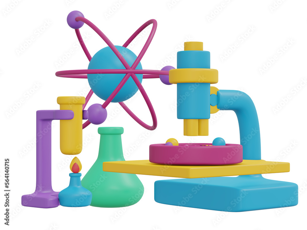 Science lab set icon cartoon style 3D render Science lab set icon cartoon style 3D render