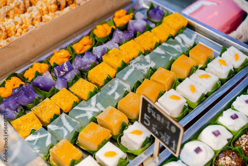 Many colorful traditional Thai desserts on sale at the festival