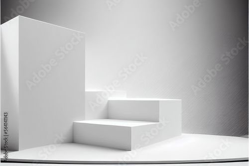 Empty white Podium for advertising and mock-up for your commercial. generative ai © Julian